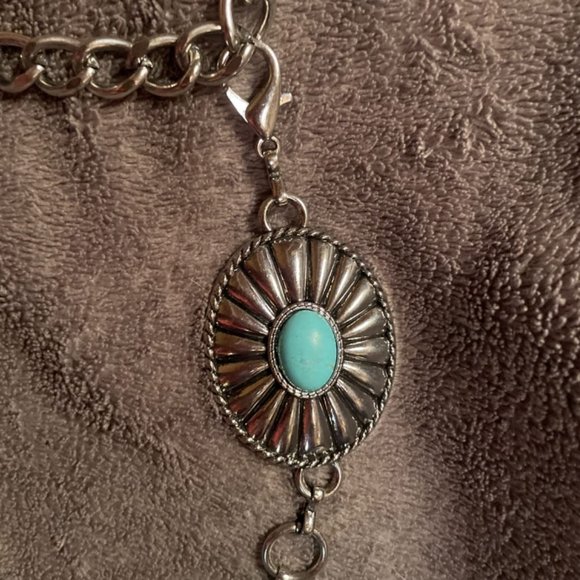 Metal concho chain belt turquoise main image 7